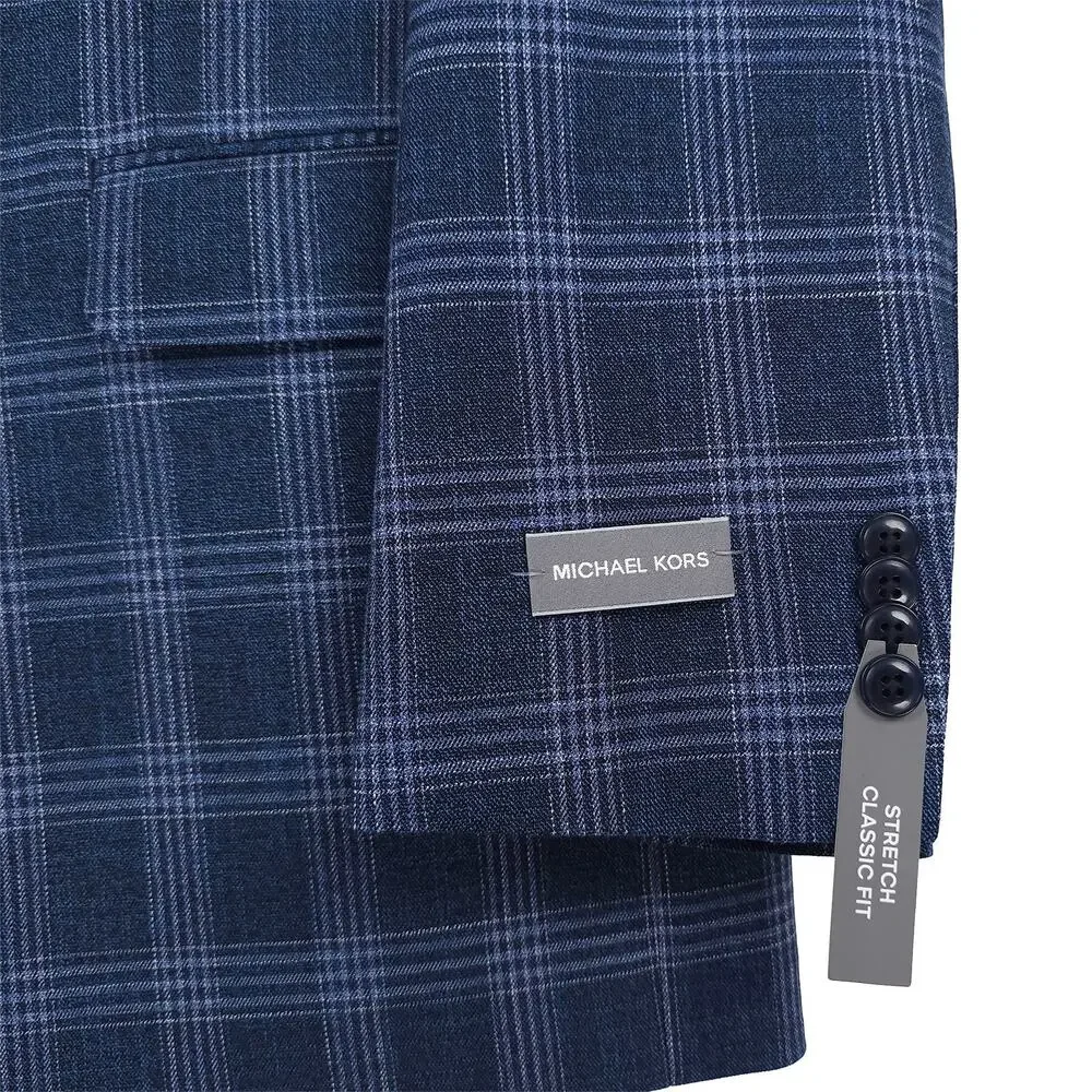 Michael Kors Mens Classic Fit Sport Coat Blazer 54R Blue Plaid Stretch NWT